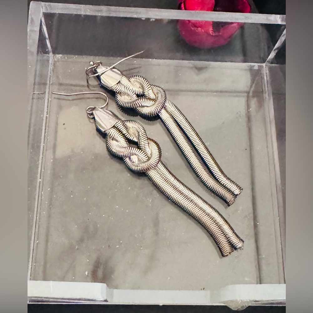 Silver Knot Cascade Dangle Earrings - image 1